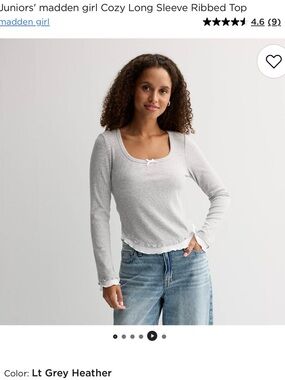 Madden Girl Light Grey Heather Ribbed Long Sleeve Top with Bow